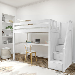 Maxtrix Twin High Loft Bed with Stairs with Long Desk