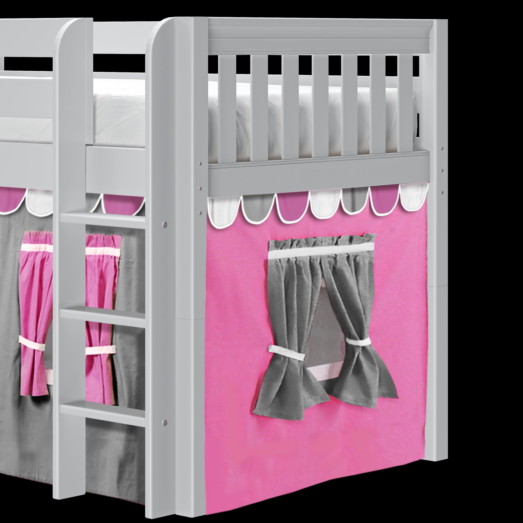 Maxtrix Twin Low Loft Bed with Straight Ladder and Underbed Curtain