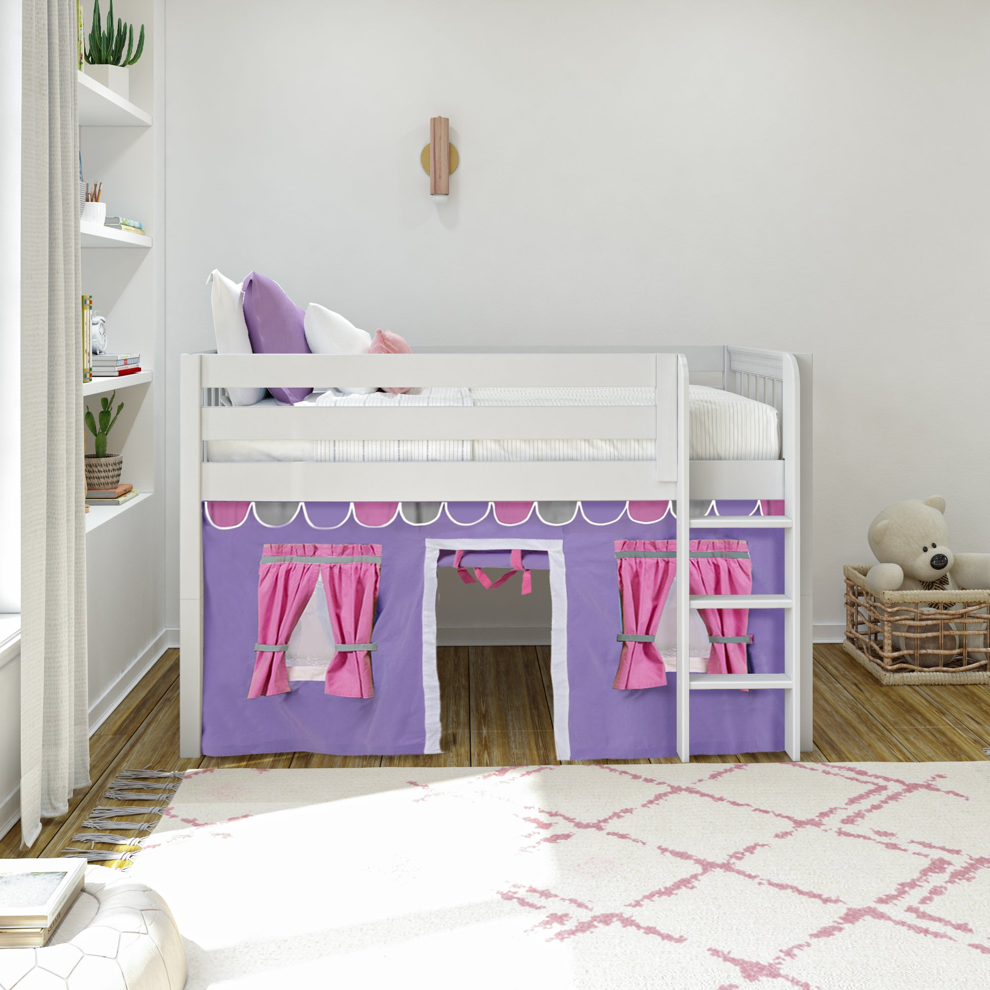 Maxtrix Twin Low Loft Bed with Straight Ladder and Underbed Curtain