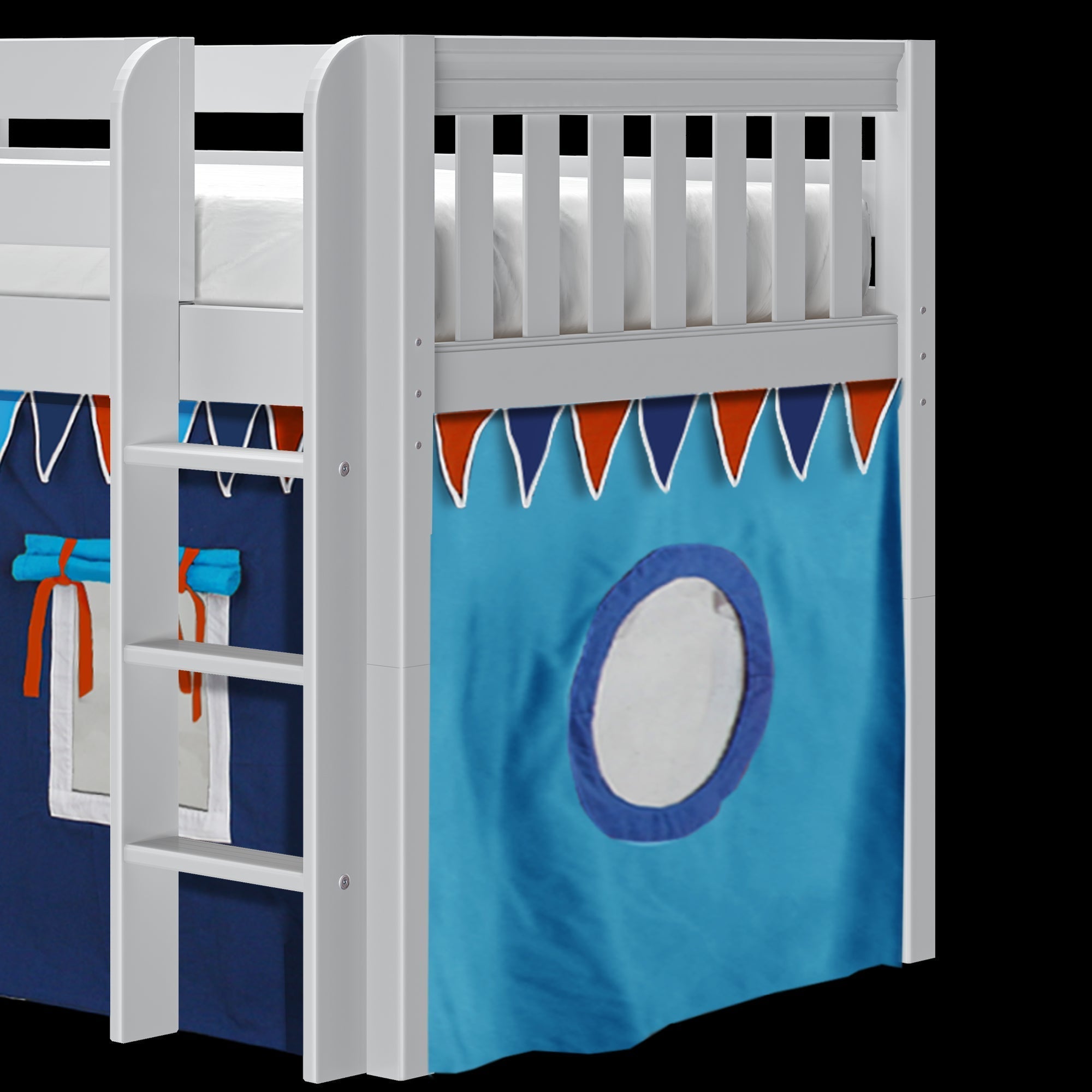 Maxtrix Twin Low Loft Bed with Straight Ladder and Underbed Curtain