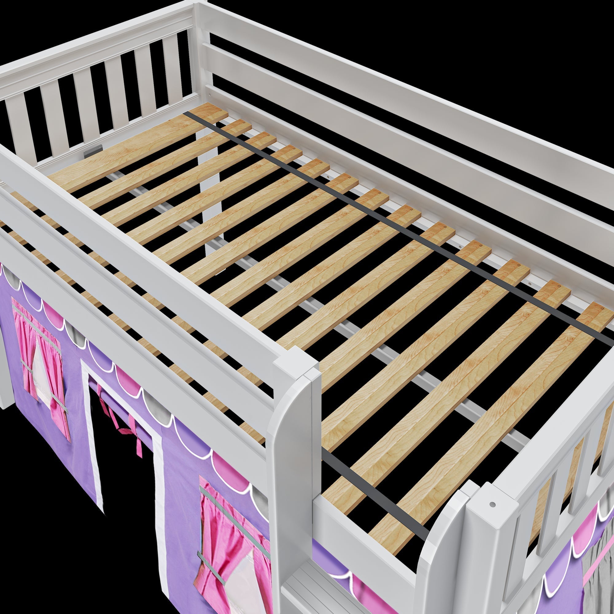 Maxtrix Twin Low Loft Bed with Straight Ladder and Underbed Curtain