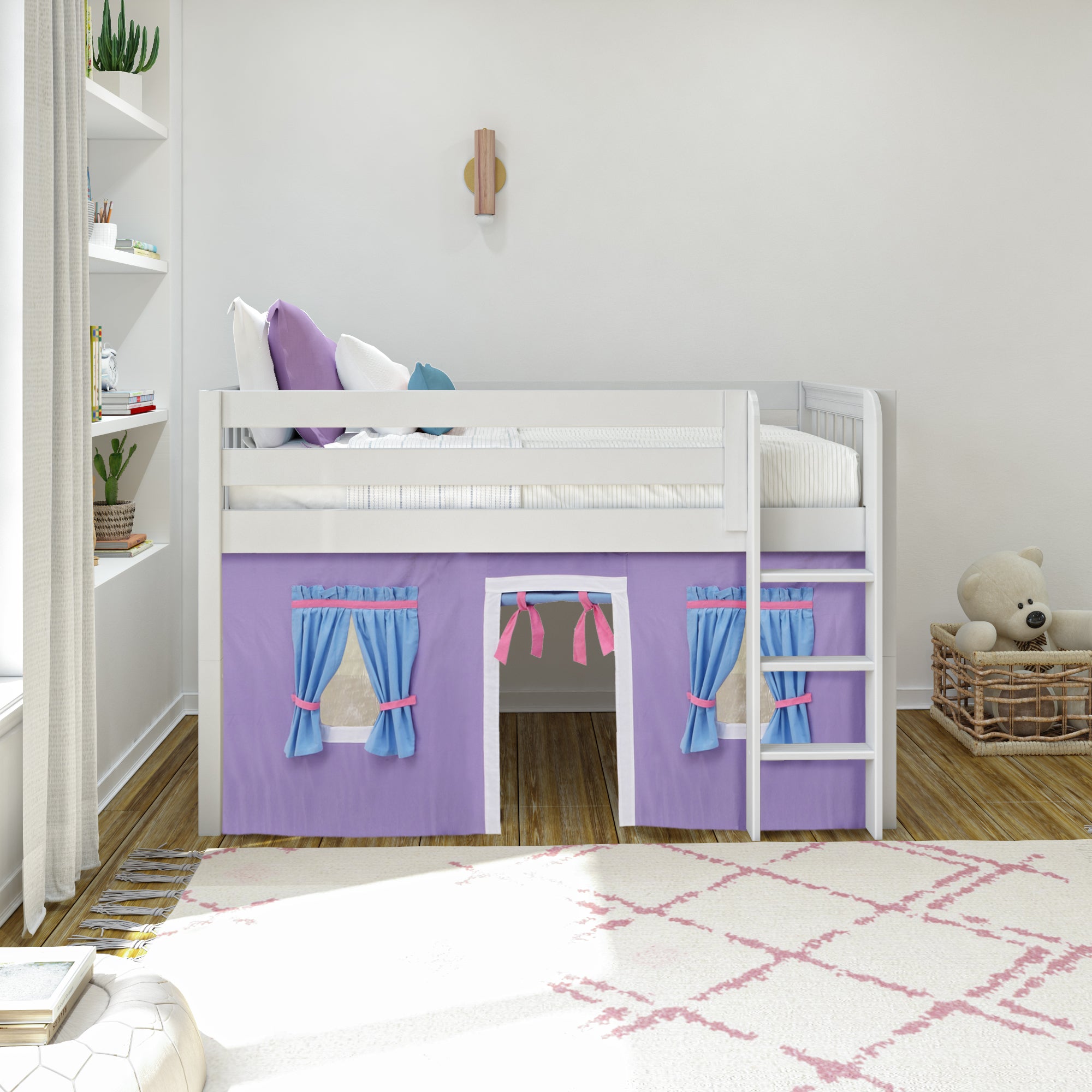 Maxtrix Twin Low Loft Bed with Straight Ladder and Underbed Curtain