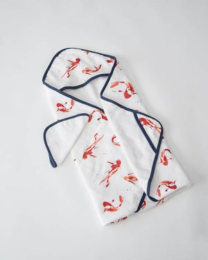 Little Unicorn Hooded Towel & Washcloth Set - Fish Pond